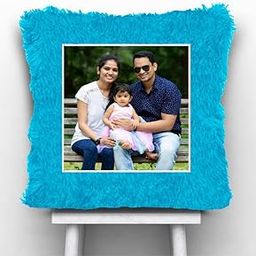 BMRGIFTS Fur Personalized Gift Photo Cushion for Boyfriend Girlfriend Husband Wife on Occasions Valentine's Day Birthday Anniversary Special Love Gift Square 15x17 inch, Blue (PC24)-image-99