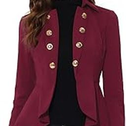 Women's Turn Down Collar Double Breasted Open Front High-Low Ruffle Hem Casual Gothic Jacket-18