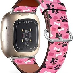 Mingdao Compatible with Fitbit Sense 2 / Sense / Versa 4 / Versa 3 Patterned Leather Replacement Band (Paws And Bones On Pink Background)-image-67