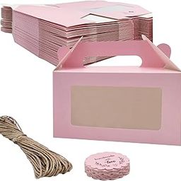 mudrit 20-Pack Pink Party Favor Treat Boxes, Gable Gift boxes with Handles for snacks, cookies, goodies, muffins, 2 jars, candies-picture-12