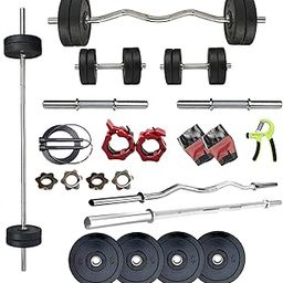 De Jure Fitness Rubber Home Gym Set – 5FT Straight Bar, 3FT Curl Bar, Dumbbell Rods & Rubber Weight Plates Combo | Strength Training Equipment for Men & Women (100kg Set (2X4+3X4+5X8+10X4))-picture-16