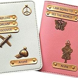 Customised Caption Passport Cover with Name and Charm Combo Pack| 2 in one Pack Passport Holder| Stylist Caption Design with Name and Charm Light Greenish & Peach-picture-1