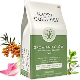 Happy Cultures Grow and Glow Gummies for Hair Growth, Skin Glow, Strong Nails Contains Biotin, Probiotics, Hyaluronic acid, Collagen, No Added Sugar - Orange Flavor, 30 Gummies (Pack of 1)-image-28