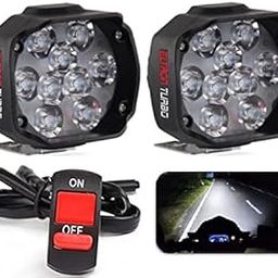 ELTRON TURBO ELT87 Original 9 LED Fog Light/Lamp Waterproof, Head Lamp, Bar Light Universal For All Bike, Scooty, Motorcycle Work Lamp for Off-Roading (Pack of 2, Switch) 12V DC 15W, White light-8