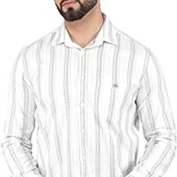 Men's Green Vertical Stripes 100% Cotton Shirt-image-3