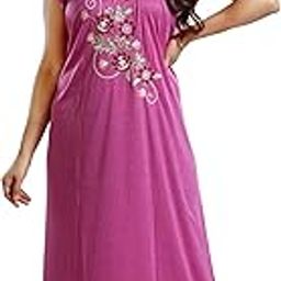 Cotton Blend Embroidered Maxi Nighty for Women Sleepwear Nightgown-image-57