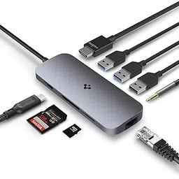 Spigen 9-in-1 Type-C Hub with Multi Port (100W PD 3.0 4K 30Hz HDMI 5Gbps USB-C, 2 x USB-A Data Ethernet Port, Audio Jack, microSD/SD Card Reader for MacBook Pro/Air M1 M2 PlayStation) - Dark Silver-picture-30