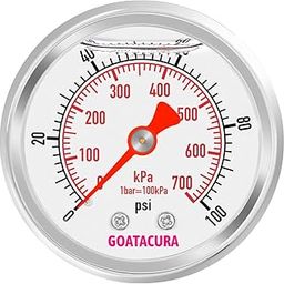 GOATACURA 0-100psi/kpa Glycerin Filled Pressure Gauge, 2" Dial Size, 304 Stainless Steel Case, 1/4" NPT Center Back Mount, with High Accuracy, for Measuring Water Air Hydraulic Pressure-11