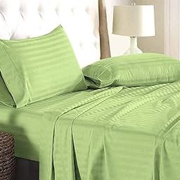 Bed Sheets 3 PC - 1 Flat Sheet and 2 Pillow Cover, 100% Egyptian Cotton 400 Thread Count, Cotton Luxury Sheets for Bed, Breathable, Sage Stripe - Double Size-image-22