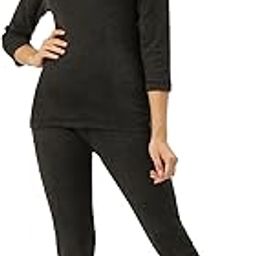 Black Round Neck 3/4 Sleeve Top and Bottom Thermal Set for Women-image-24
