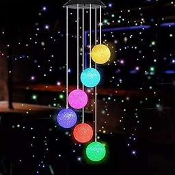 MorTime LED Solar Crystal Ball Wind Chime, 25" Mobile Hanging Wind Chime for Home Garden Decoration, Automatic Light Changing Color (Crystal Ball)-image-50