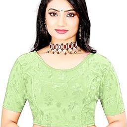Women's Half Sleeve Lycra Knitted & Printed Round Neck Stitched Blouse Full Stretchable Imported Korean Jacquard Fabric Blouse (36, Pista)-image-96