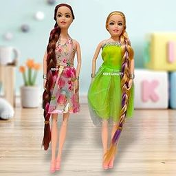 RISHI QUALITY Beautiful Long Hair Doll Toy with Moveable Arms, Legs, Elbow & Knee for Girl. Doll with Accessoires for Playing. Birthday Return, Wedding, Diwali Gift. (2 Beautiful Sisters)-image-3