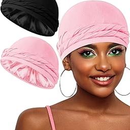 BEACE Silk Satin Lined Pre-Tied Turban Durag Head Wrap for Men & Women, Halo Turban Skull Cap Bonnet Hair Cover for Sleeping-17