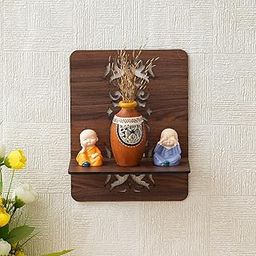 eCraftIndia Brown Rectangle Designer Wooden Wall Shelf for Living Room Bedroom Kitchen Office | Wall Mounted Shelf for Home Decor | Wall Hanging Shelf Showpiece Gift for Diwali Housewarming Birthday-image-2