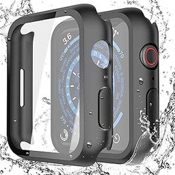 Misxi [2 Pack] Waterproof Black Hard Case with Tempered Glass Compatible with Apple Watch Series 9 (2023) Series 8 Series 7 45mm, Ultra-Thin Tough Protective Cover for iWatch Screen Protector-30