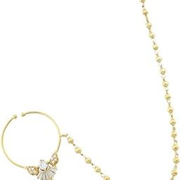 Radiant Gold-Plated Nath with Beaded Chain and Diamond Accent/Nath With Chain for women and girls pack of 1 (No piercing required)-image-40