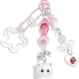 Kawaii Kitten Bag Charms for Handbags with Heart-shape Clasp for Girls,Sweetly Stylish Keychains Girls Cute Key Ring Star Pendant Key Chains Charms Car Bag Charm Gift-image-25