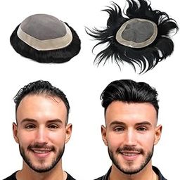 Pinaka Hair Replacement System Natural Human hair Patch FINE Regular Base with Half PU Strip for Get Feel Real Skin 100% Human Hair Men Wig (8X6)-picture-49