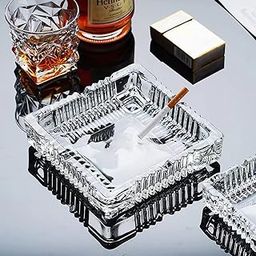 FIRM2HOME Vintage Glass Square Shaped Ashtray for Cigarette Cigar Kitchen Portable Gift for Dry Fruit Tray Men"s Ash Holder for Table Home Office Bar Smoke Catcher Clear Glass Modern $4-picture-2