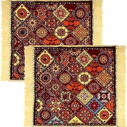 Kuber Industries (Pack of 2) Prayer Mat | 24x24 Inch Pooja Aasan For Sitting | Small | Meditation Carpet | Aasan Mat for Pooja, Mandir | Rangoli Square-Multicolor-image-92