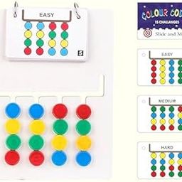 LUXEN Colour Coder Wooden Slide and Match Puzzle Game, Educational Toy with 3 Difficulty Levels, Multi-Coloured-10