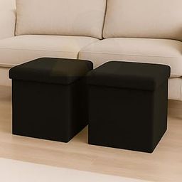ABTRIX WITH AB Set of 2 Folding Storage Ottomans with Lid – 30x30x30 cm – Linen Fabric Footrest Stools, Foldable Storage Cubes with Padded Seat, 80KG Load Capacity (2, Black & Black)-image-60