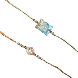 Set of 2 Handmade Resin Rakhis – Designer Swastik and Shri Ganesh Mandala Rakhi for Brother-image-103