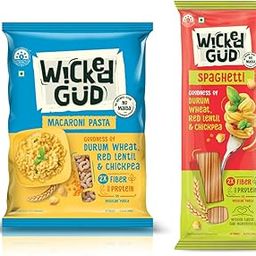WickedGud 2X Fiber Macaroni & Spaghetti Pasta Combo | No Maida | Durum Wheat Semolina | Brown Rice | Red Lentils | Healthy Diet Pasta - 400gm x 2-image-24