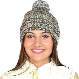 Women's Acrylic Knitted Ethnic Soft and Warm Winter Woolen Skull Beanie Cap Brown-image-88