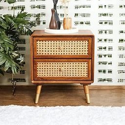 MISAN Boston Solid Wood Bedside Table with Rattan Drawers Mid Century Night Stand for Living Room, Bedroom | Modern Side Table with 2 Drawers-Multipurpose Use-14
