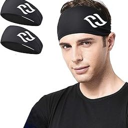 FUNEX Polyester Sports Headbands For Men Lightweight Moisture Wicking Workout Sweatbands For Running, Gym, Yoga, Cycling, Tennis, Cricket And Other Sports (Color Black) (Pack Of 2)-43