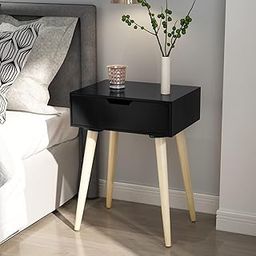 Whimsi Mart Bedside Tables for bedrooms, end-Side Tables with Drawers and Solid Wood Legs, and mid-Century Modern Drawer Storage cabinets for Living Room furnishings (Black)-16