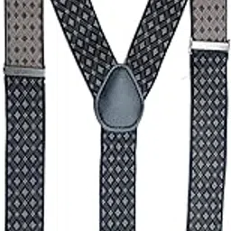 calixto Men’s Adjustable Y-Back Suspenders – Wide Clip-On Elastic Braces with Heavy-Duty Metal Clips, Black with White & Brown Diamond Pattern – Stylish Suspenders for Pants, Wedding, Business Outfits-picture-20