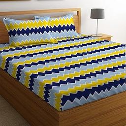 BSB HOME 100% Microfiber bedsheet for Double Bed with 2 Pillow Covers Breathable | Wrinklefree and Softtouch Zig-zag Print Sheet- Yellow & Blue-picture-6