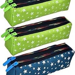 Pencil Pouch | Rexine Stationary Pouch | Pencil Utility Pouch | School Pencil Case for Kids | Pen-Pencil Box for Kids | 2 Zipper Pencil Organizer | Star Pencil Pouch | Pack of 3 | Multi-picture-13