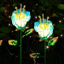 Joyathome Garden Solar Stake Lights Outdoor, 2 Pack Solar Powered Metal Stake Lights with Blue Bell Glass Lily LED Decorative Garden Lights for Walkway,Pathway,Lawn, Courtyard-image-105