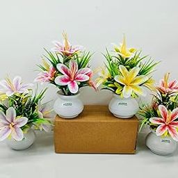 ADIRSA Artificial Multicolour Lily Flower | Faux Flower Plant for Home Office Decor | Tabletop and Desk Decoration | Artificial Flower for Balcony Indoor Decor [Multicolour Lily, Set of 4 ]-7