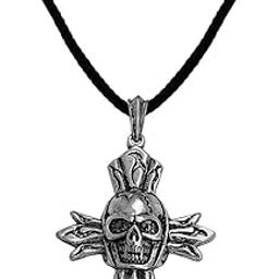 Biker jewellery viking Skull Head Jesus Crusifix Cross Black And Silver Zinc Metal And Cotton Dori Pendant Chain For Men And Women SPn2022858-image-68