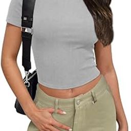 Women Square Collar Short Sleeve Basic Casual Slim T-Shirts Sexy Crop Top VX4-image-88