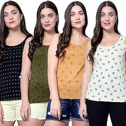 Women Tank Top – Regular Fit Cotton Sleeveless Tee | Ladies Casual Tank Top,Stylish Women Clothing,Soft Cotton Tank for Girls & Women-Pack of 4-image-59