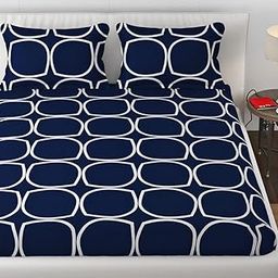 DECOR DEAL Premium Heavy Cotton Elastic Fitted Double Bedsheets with 2 King Size Pillow Covers || Double Bed with All Around Elastic 350 TC || 72 x 78 x 10 Inch King Size Fitted || - Blue Round-image-79