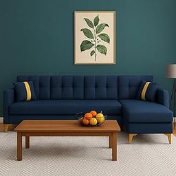 FURNY Majestic 5 Seater RHS Fabric L Shape Sofa Set (Blue)-image-61