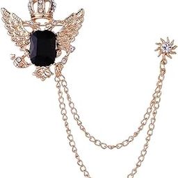 Men's Crown with Wing Black Stone & Sunshine Hanging Chain Brooch Pin Gold-picture-55