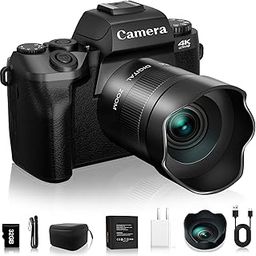 Digital Cameras for Photography, 4K 64MP WiFi Vlogging Camera for YouTube with 4 Inch Touch Screen, Dual Camera, Flash, 32GB TF Card, Lens Hood and 3000 Battery-5