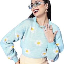 Women Floral Printed Round Neck Acrylic Straight Hem Regular Pullover-picture-8