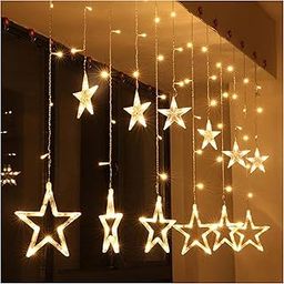 The Purple Tree Decorative Star Curtain LED Lights for Diwali (2.5 mtr, 138 LED, 6+6 Star), Curtain String Lights with 8 Flashing Modes, Decoration for Christmas, Wedding, Party, Warm White-20