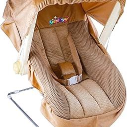 SHINETOY™ 12 in 1 Premium Musical Baby Feeding Swing Rocker Carry Cot Bouncer with Mosquito Net and Storage Box (Brown)-16