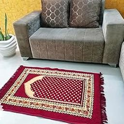 GLOW HOME Janamaz Prayer Mat for Muslims 4x2 Feet - Velvet Chenille Musallah for Namaz Mats - Light Guided Prayer mat for Men and Women, Maroon-32