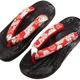 3xJapanese Clogs Slippers Geta Sandals Flip Flops for Men Women Red Round 41-image-21